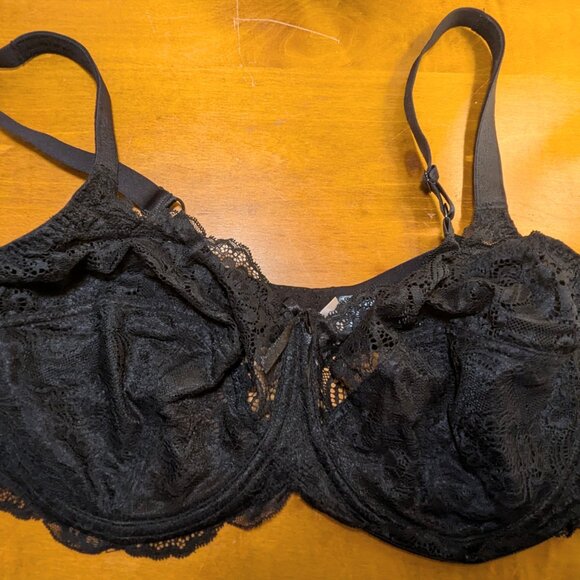 Panache Andorra Bra style 5675 Women's Size 40F Semi-Sheer Black Lace Underwire - Picture 1 of 6